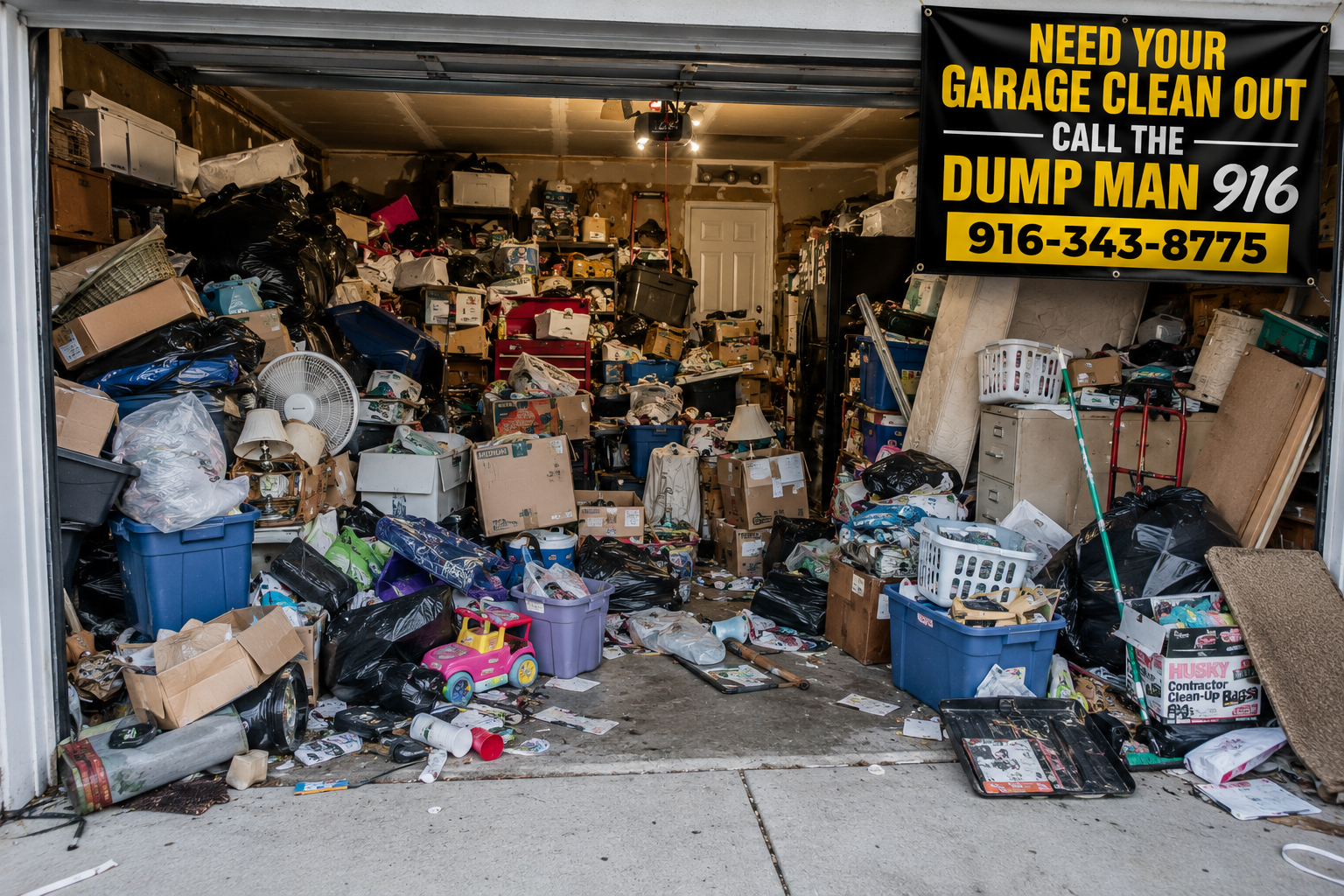 Cluttered garage before junk removal
